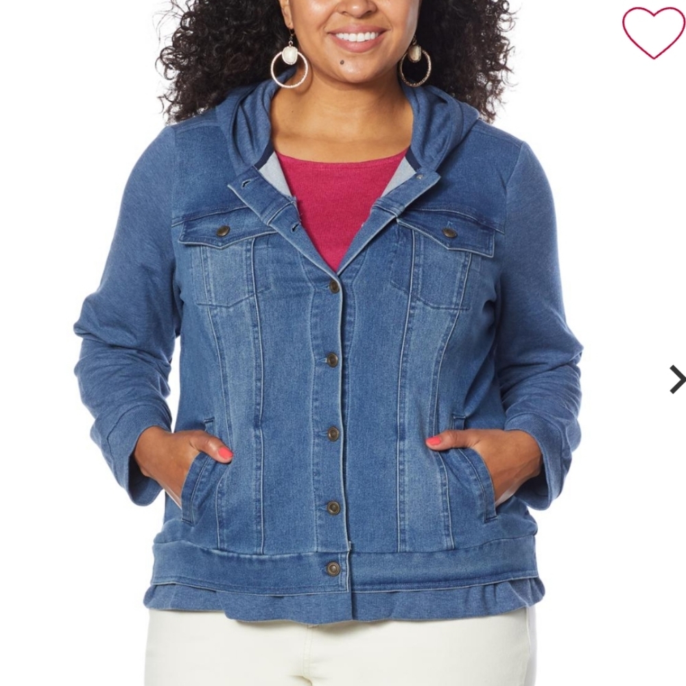 DG2 by Diane Gilman Virtual Stretch Combo Hooded Jean Jacket 1X